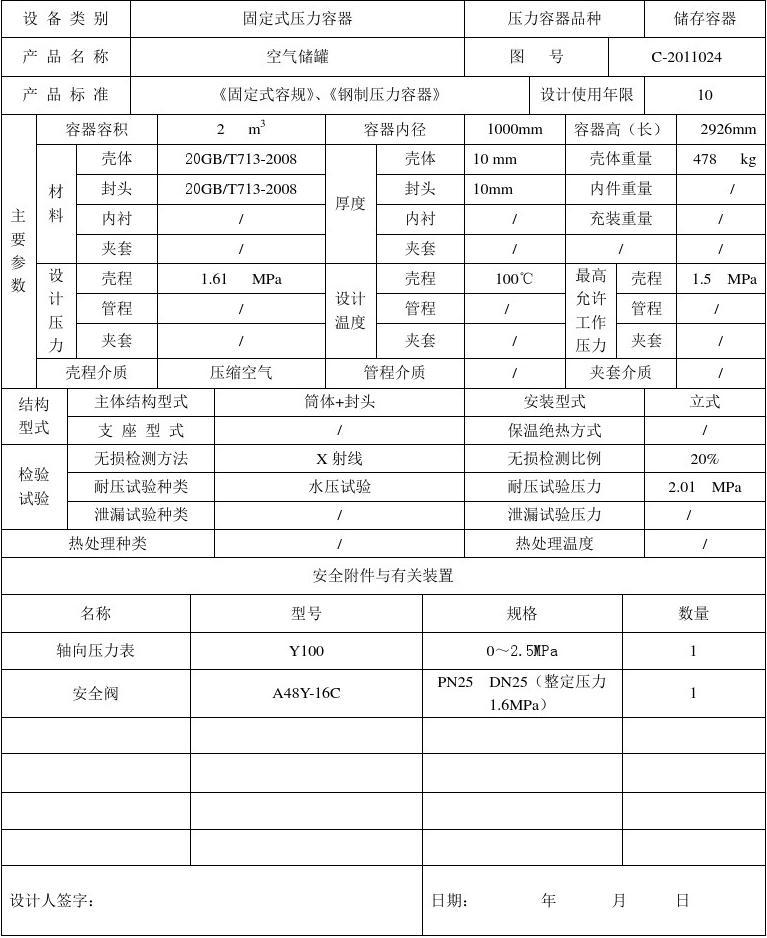 壓力容器產(chǎn)品數(shù)據(jù)表（1.6MPa）詳解與管理規(guī)范